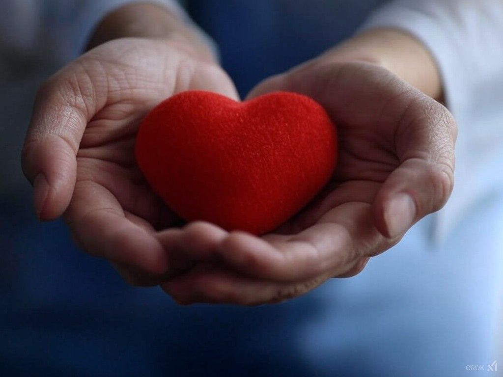 Hands holding a red heart