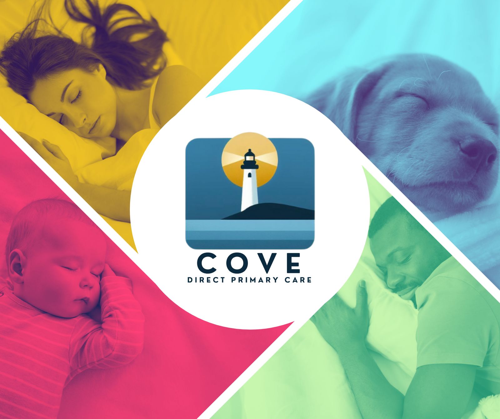 People and pets sleeping with Cove DPC logo